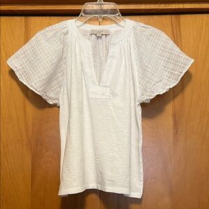 LOFT White Flutter Sleeve Peasant Top Size Small